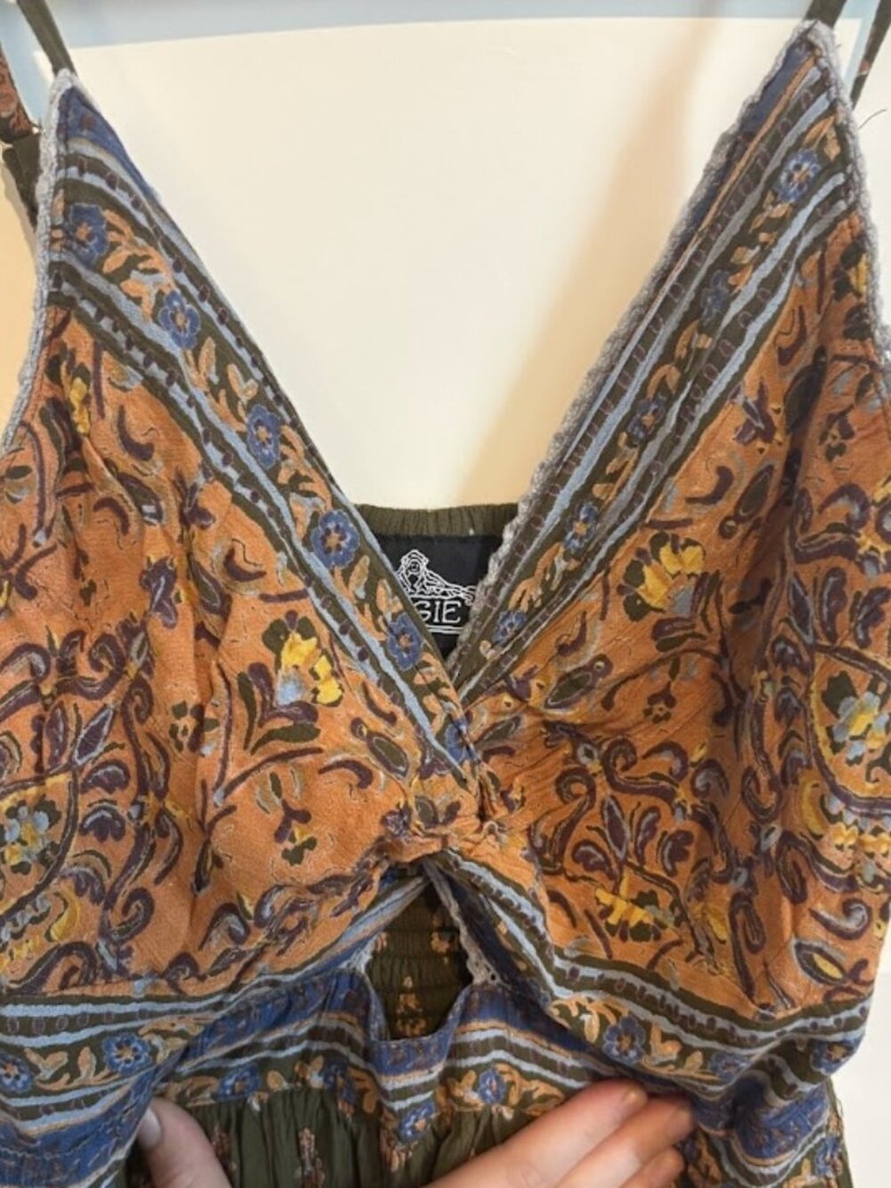 Angie Olive and Mustard Printed Boho Maxi Dress - Picture 3 of 4